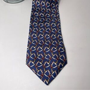 Lancel Paris Men’s Silk Neck Tie Midnight‎ Blue Horsebit Pattern & Ropes Luxury